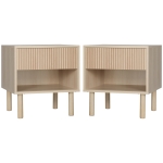 HOMCOM Set of 2 Bedroom Nightstands, Side Table with Storage Shelf and Drawer for Living Room, Bedroom, Natural Wood