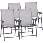 Outsunny 4-Piece Folding Chair Set for Relaxing on Patio Balcony Garden, Comfortable Outdoor Furniture with Armrests, Grey