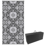 Outsunny Outdoor Rug for Patio, 9' x 18' Waterproof Large Mat, Reversible Plastic Straw Rug for Decor, Portable Outside RV Camping Area Carpet Mat for Backyard Porch Deck Picnic, Gray & White Floral