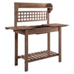 Outsunny Outdoor Potting Bench Table, Wooden Workstation with Sliding Tabletop, Storage Shelf and Dry Sink, for Greenhouse, Garden, Patio, Brown
