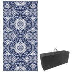 Outsunny Outdoor Rug for Patio, 9' x 18' Waterproof Large Mat, Reversible Plastic Straw Rug for Decor, Portable Outside RV Camping Area Carpet Mat for Backyard Porch Deck Picnic, Blue & White Floral