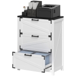 HOMCOM 3 Drawer Filing Cabinet, Farmhouse Office Storage Cabinet with Adjustable Hanging Bars for Letter, A4, Legal Size, White