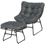 Outsunny Rattan Chair w/ Stool, Cushion, Adjustable Foot Pads, Grey