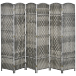 HOMCOM 6 Ft Tall Folding Room Divider, 6 Panel Portable Privacy Screen, Hand-Woven Partition Wall Divider, Mixed Grey