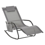 Outsunny Patio Rocking Chair with Mesh Fabric, Outdoor Rocking Sling Sun Lounger with Removable Headrest and Side Pocket for Garden, Deck, Lawn, Grey