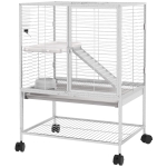 PawHut Rolling Small Animal Cage 34"H Chinchilla Cage for Ferrets, Squirrels w/ Removable Tray, Storage Shelf, Light Grey