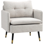 HOMCOM Modern Armchair, Upholstered Accent Chair with Tufted Back Cushion and Steel Legs for Living Room, Bedroom, Cream White