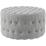 HOMCOM Round Ottoman Coffee Table with Velvet-feel Upholstery, Button Tufted Design and Padded Seat, Gray