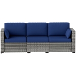 Outsunny 3-Seater Outdoor Sofa with Cushions, PE Rattan Conversation Patio Couch with Pillows for Garden, Poolside, Dark Blue