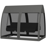 Outsunny 3-Seater Outdoor Swing Chair Chaise Lounger Bed Garden Hammock with Steel Stand, Canopy Netting Walls, Dark Grey