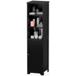 kleankin Tall Bathroom Storage Cabinet, Freestanding Tower Cabinet with Adjustable Shelf, 3 Open Shelves, Black