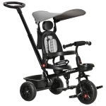 Qaba Kids Tricycle 4 In 1 Trike with Reversible Angle Adjustable Seat Removable Handle Canopy Handrail Belt Storage Footrest Brake Clutch for 1-5 Years Old Grey