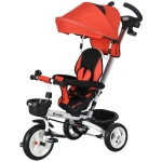Qaba 6 in 1 Toddler Tricycle with Parent Push Handle, Canopy, Storage Baskets, Cupholder, Red