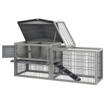 PawHut Wood Rabbit Hutch w/ Ramp, Openable Roof, Pull-out Tray, Light Grey