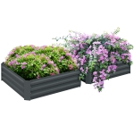 Outsunny Set of 2 Raised Garden Bed, Steel Elevated Planter Box for Flowers, Herbs, Succulents, 39"x39"x12", Dark Grey