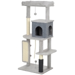 PawHut 52 Inch Cat Tree with Scratching Posts, Cat Bed, Condo, Grooming Brush, Jumping Platforms, Toy Balls, Anti-tip Kit