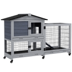 PawHut Rabbit House Outdoor, 2-Tier Large Guinea Pig Hutch Indoor W/ Removable Trays, Openable Roof, for 1-2 Rabbits, Gray
