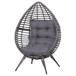Outsunny Patio Wicker Egg Chair w/ Soft Cushion, Teardrop Cuddle Seat, Outdoor / Indoor Patio Chair, PE Plastic Rattan Furniture with Adjustable Height Feet Pads, Gray
