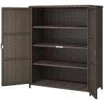 Outsunny Rattan Wicker Outdoor Storage Cabinet with 4 Shelves and 2 Doors for Garden Pool Towel Storage, Coffee