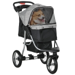 PawHut Luxury One-click Folding Pet Stroller Dog/Cat Travel Carriage with Wheels Adjustable Canopy Zippered Mesh Window Door Grey and Black