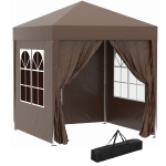 Outsunny 6.6'x6.6' Pop Up Canopy Tent with Sidewalls, Instant Sun Shelter Camping Gazebo with Carry Bag, Brown