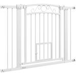 PawHut Dog Gate, Walk Through Pet Gate w/ Small Pet Door, Auto Close, for Doorways, House, Stair, 30"-41" W x 30" H