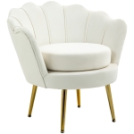 HOMCOM Modern Accent Chair, Velvet-Touch Fabric Leisure Club Chair with Gold Metal Legs for Bedroom, Cream White
