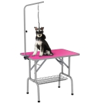 PawHut Foldable Grooming Table for Dogs with Height Adjustable Grooming Arm, Storage Shelf, Pink