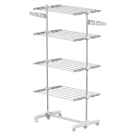 HOMCOM Garment Drying Rack Stainless Steel Folding Clothes Hanging Rack with Side Wings Castors for Indoor Outdoor White
