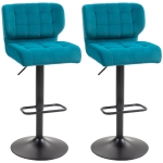 HOMCOM Swivel Tufted Velvet-feel Fabric Barstools Set of 2 Adjustable Bar Stools with Footrest for Counter Dining Room Blue