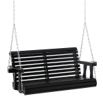 Outsunny 2 Seater Porch Swing Wooden Patio Swing Chair Seat with Cup Holder and Chains Outdoor Swing Bench for Garden Yard, Black