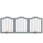PawHut 24" Freestanding Pet Gate For Dogs with 2 Support Feet, Light Grey