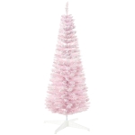HOMCOM 5' Decorated Christmas Tree Snow Flocked Artificial Christmas Tree with Pencil Shape, Realistic Branches, Pink