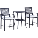 Outsunny 3 Pieces Outdoor Wicker Bar Set, Classic Bistro Bar Set Garden Rattan Style Patio Bar Table & High Chairs w/ Cushions Home Bar Furniture, Cream White