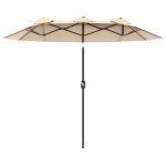 Outsunny Double Sided Patio Umbrella, 9.7' Large Outdoor Market Umbrella with Push Button Tilt and Crank, 3 Air Vents and 12 Ribs, for Garden, Deck, Pool, Brown