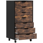 Vinsetto 7-drawer Vertical File Cabinet for Home Office, Storage Cabinet with Wheels, 18.7"x15.6"x35.4", Rustic Brown
