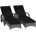 Outsunny 2 Reclining Chaise Lounge Chairs, Rolling Outdoor Chairs with Cushion, Pillow, Headrest, Armrests, and Wheels, Black