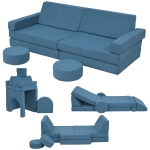 Qaba 12-Piece Modular Kids Play Couch Building Fort for Playroom Bedroom, Convertible Kids Sofa, Blue