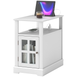 HOMCOM Narrow Side Table End Table with Charging Station, USB Ports, Modern End Table with Storage for Living Room, White
