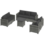 Outsunny Patio Furniture Set, Cushions, Sofa, Loveseat, Fire Pit Table, Gray