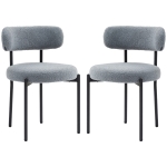 HOMCOM 2 Pieces Kitchen Chairs, Modern Dining Chairs w/ Berber Fleece Upholstery and Steel Legs for Living Room, Grey