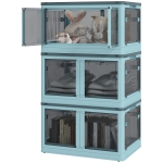 HOMCOM 3 Packs of Collapsible Stackable Storage Bins with Lids, Wheels, 18 Gal, Blue