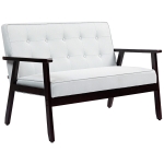 HOMCOM 44.5" 2 Seat Sofa for Bedroom, Modern Upholstered Loveseat with Button Tufted Back and Wood Legs, Cream White