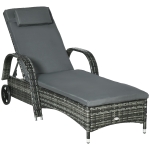 Outsunny Wicker Outdoor Chaise Lounge, 5-Level Adjustable Backrest PE Rattan Pool Lounge Chair with Wheels, Cushion & Headrest, Mixed Gray and Charcoal Gray