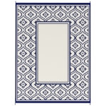 Outsunny 9' x 12' Outdoor RV Rug, Reversible Patio Floor Mat with Carry Bag, Gourd Border, Blue and White