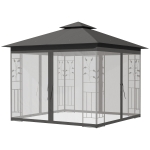 Outsunny 10'x10' Soft-top Steel Patio Gazebo Outdoor Sun Shelter with 2-Tier Polyester Roof, Curtain Sidewalls, Grey