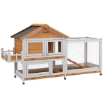 PawHut 65" Wooden Rabbit Hutch, Pet Playpen with Openable Roof, Storage Box, for Rabbits and Small Animals, Yellow