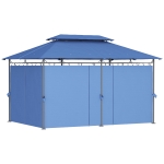 Outsunny 10' x 13' Double Roof Patio Gazebo, Outdoor Gazebo with Curtains, for Garden, Lawn, Backyard and Deck, Dark Blue