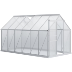 Outsunny 12' x 6' x 6.5' Polycarbonate Greenhouse with Aluminum Frame, Walk-in Heavy Duty Green House with Adjustable Roof Vent, Rain Gutter and Sliding Door for Winter, Silver