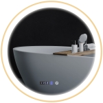 HOMCOM 28" Round Bathroom Mirror with LED Lights, Wall Mounted Vanity Mirror with Anti-Fog Pad, Time and Temp Display, Gold